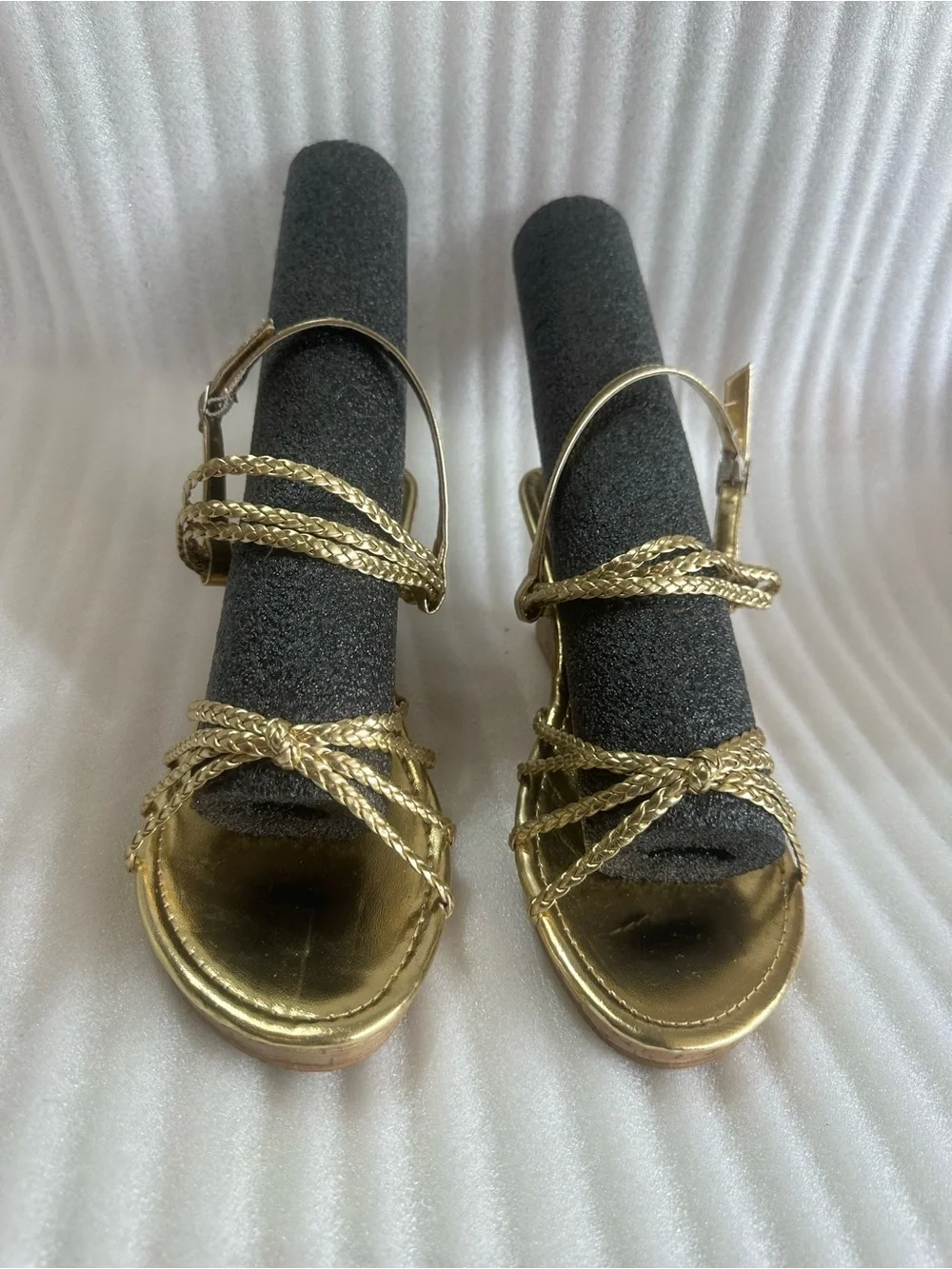 chatties Gold Braided Strap Wedge Sandals